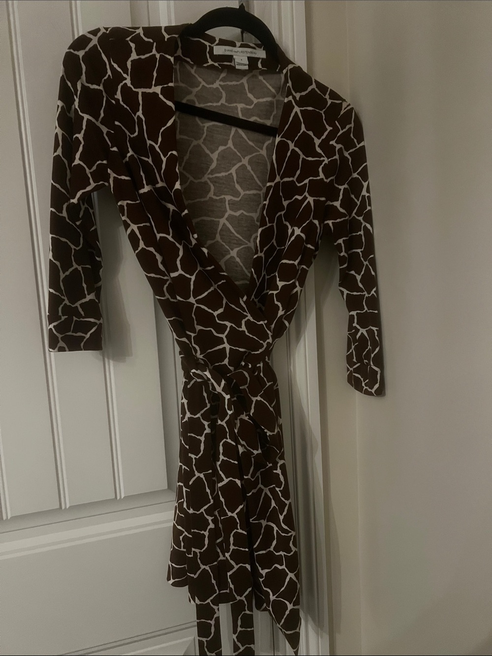 DVF Wrap Dress in Brown Giraffe Print